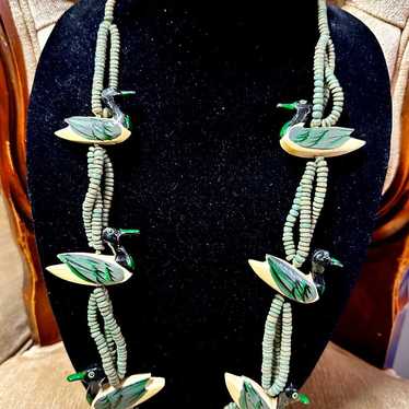 Vintage carved birds beaded Necklace - image 1