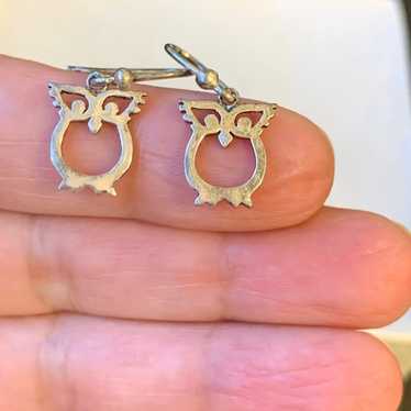 VTG 925 Sterling Silver Owl Earrings - image 1