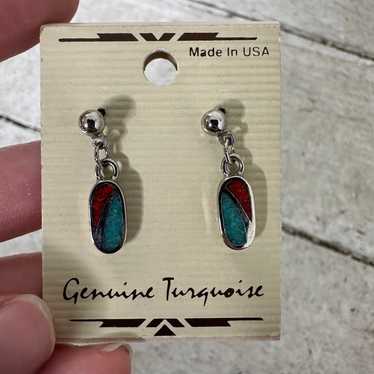 Vintage Deadstock Crushed Turquoise Earrings - image 1