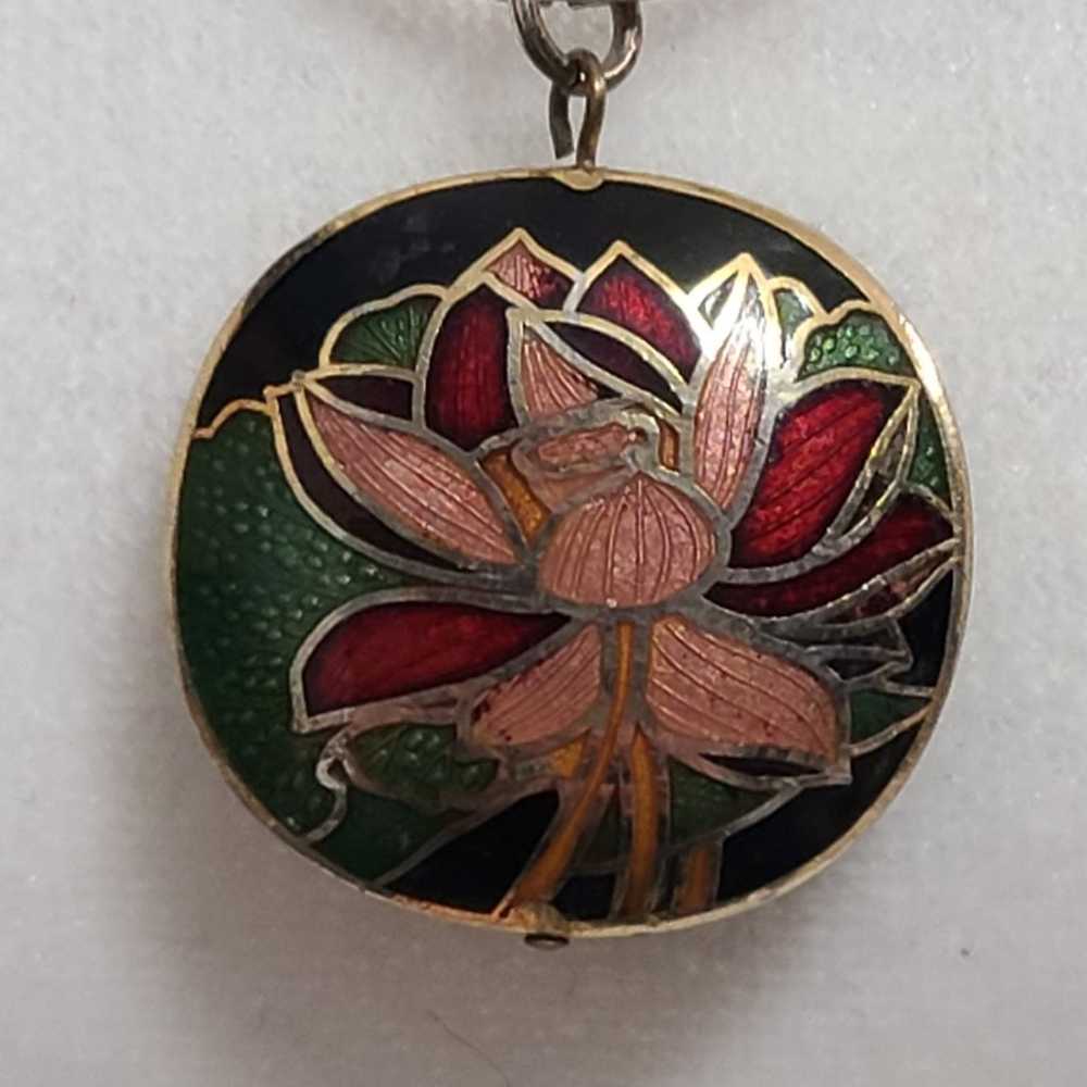 Vintage Cloisonne Lotus Pendant Necklace - image 1