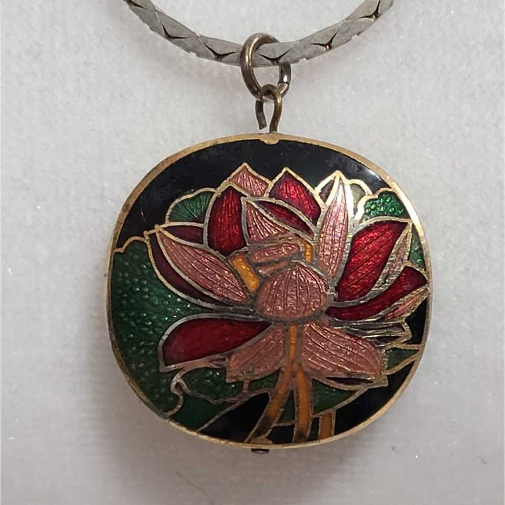 Vintage Cloisonne Lotus Pendant Necklace - image 5