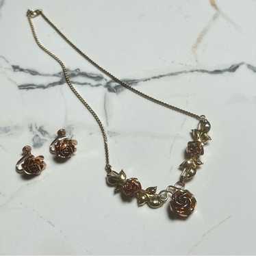 Vintage REGEL 12k Gold Filled Rose Necklace & Ear… - image 1