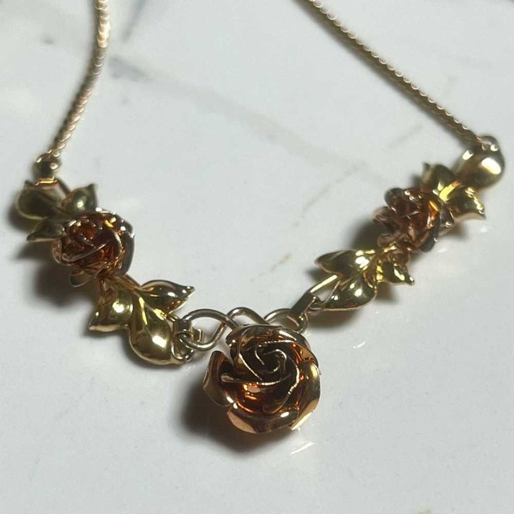 Vintage REGEL 12k Gold Filled Rose Necklace & Ear… - image 2