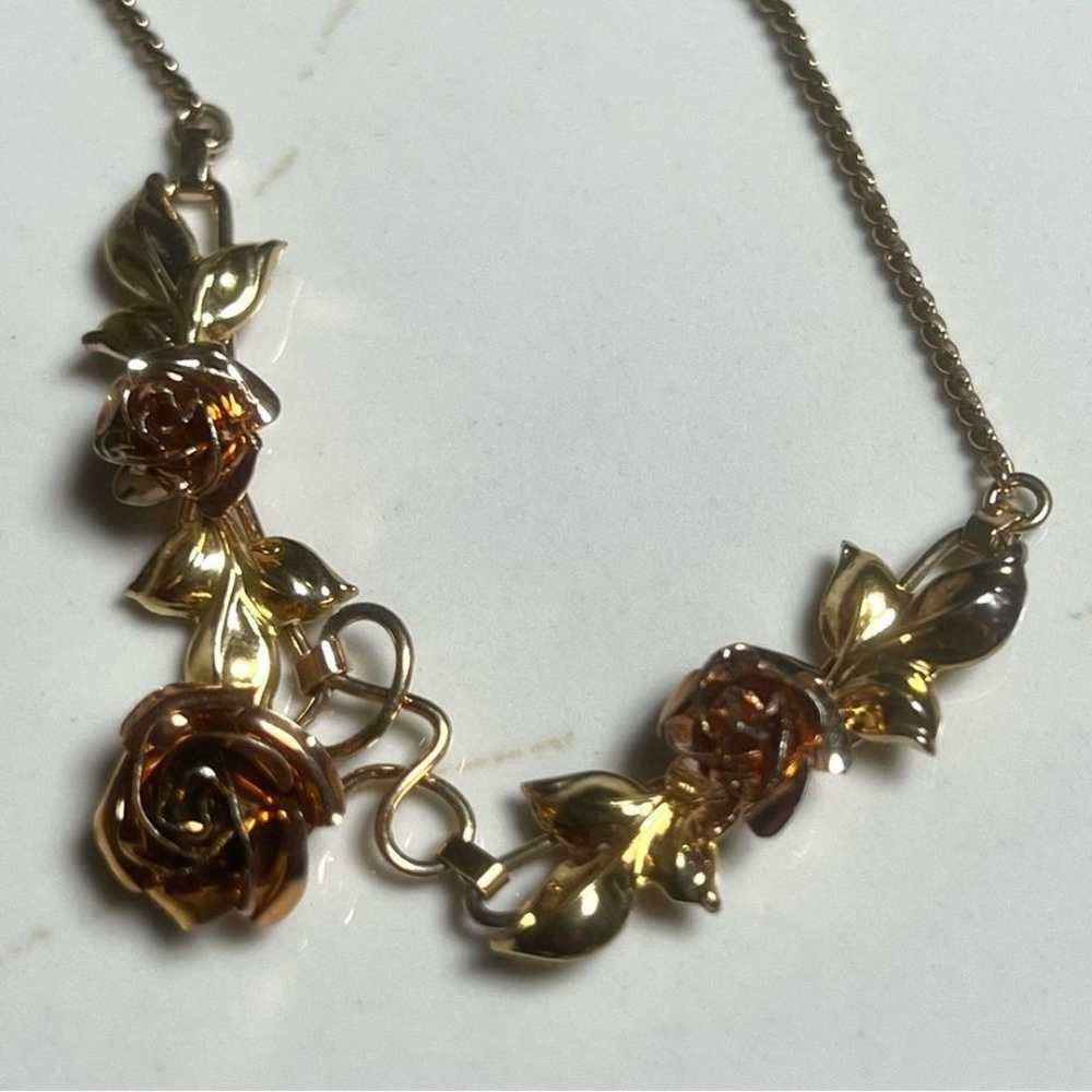 Vintage REGEL 12k Gold Filled Rose Necklace & Ear… - image 3