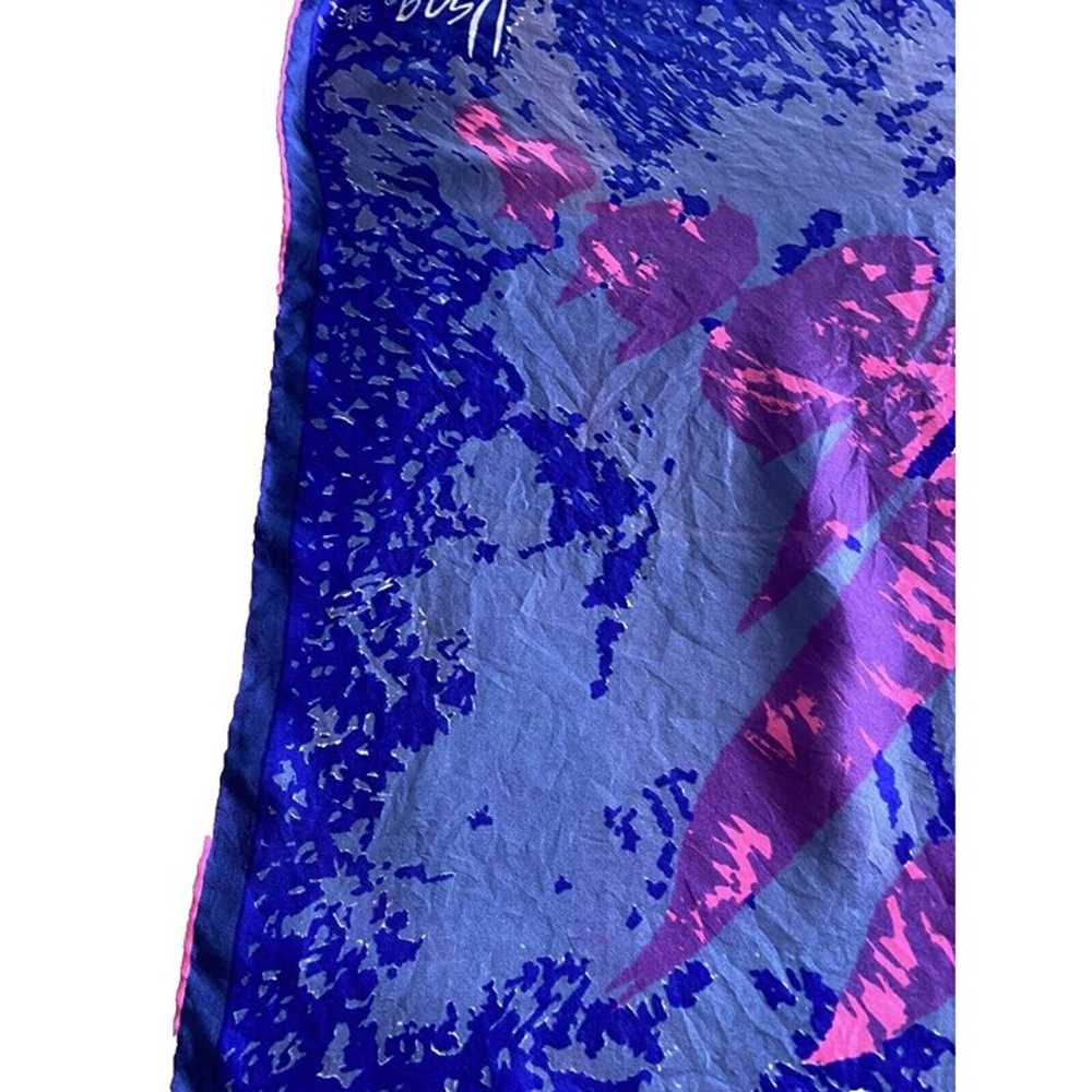 Vtg 50s Vera Neumann Silk Scarf Blue Square Water… - image 9