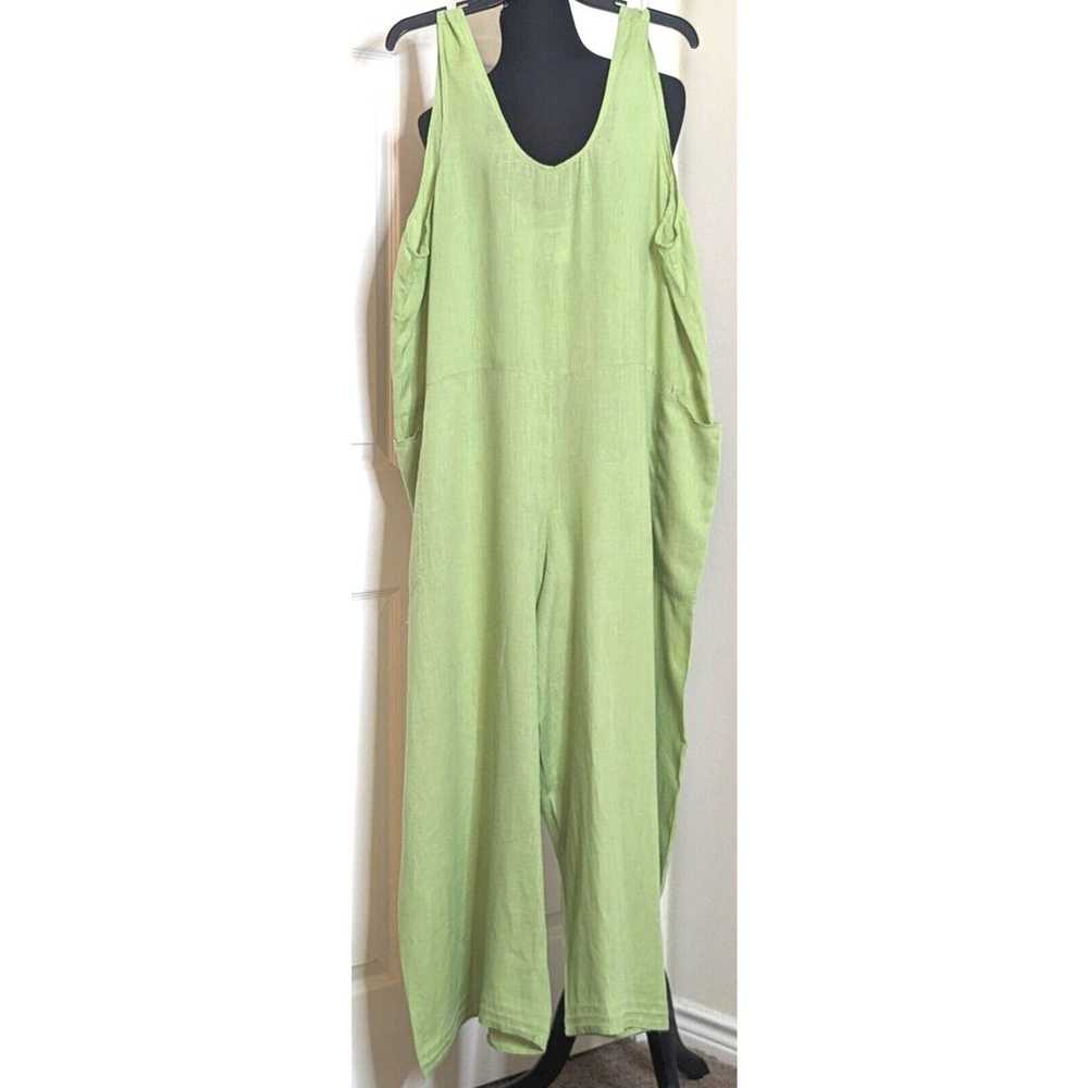Flax Jumpsuit Womens L 100% Linen One Piece Sleev… - image 1