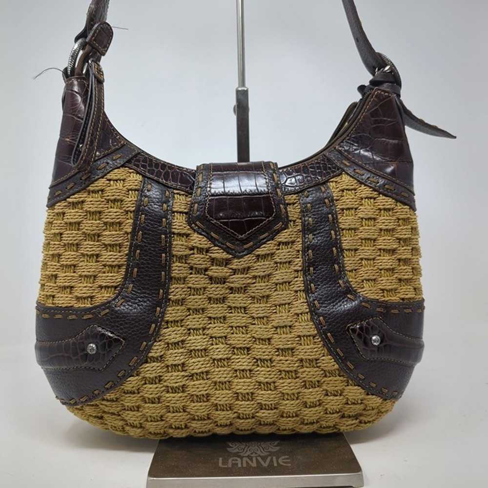 Vintage Brighton Hobo Straw Bag Tan Brown Leather… - image 10