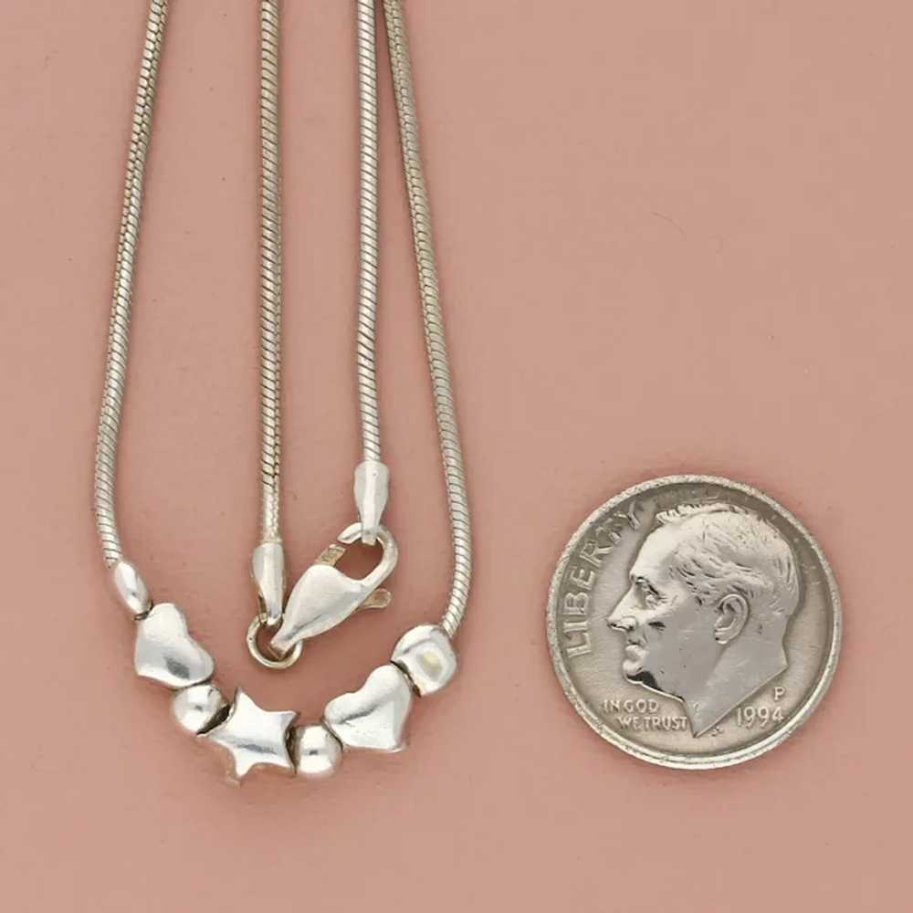 Sterling Silver 1Mm Snake Chain Heart & Star Bead… - image 3