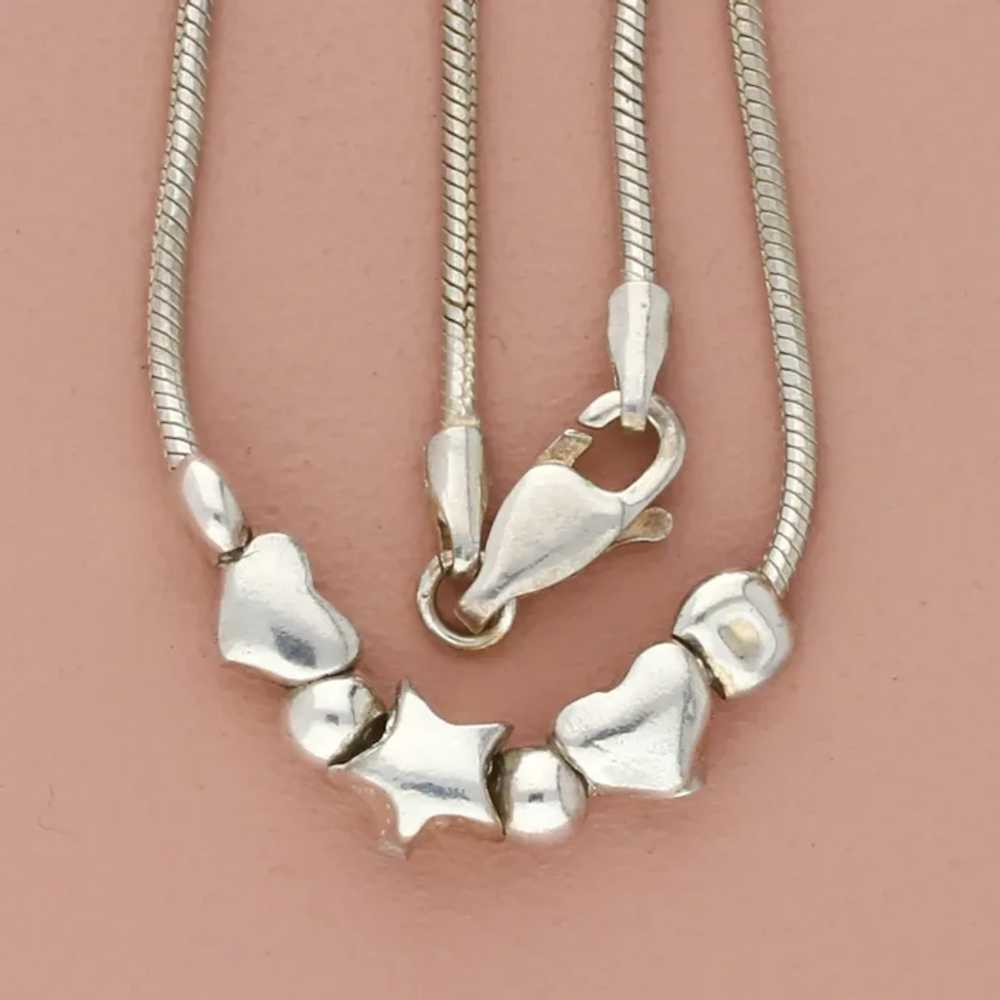 Sterling Silver 1Mm Snake Chain Heart & Star Bead… - image 4