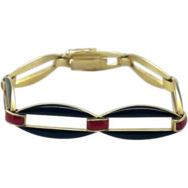 French Art Deco 18K Yellow Gold Enamel Bracelet