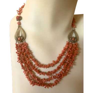 Antique Gilded Sterling Silver Coral Necklace - image 1