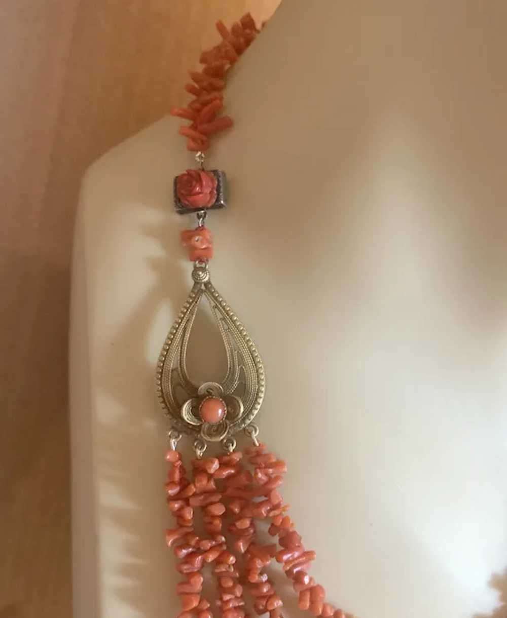 Antique Gilded Sterling Silver Coral Necklace - image 2