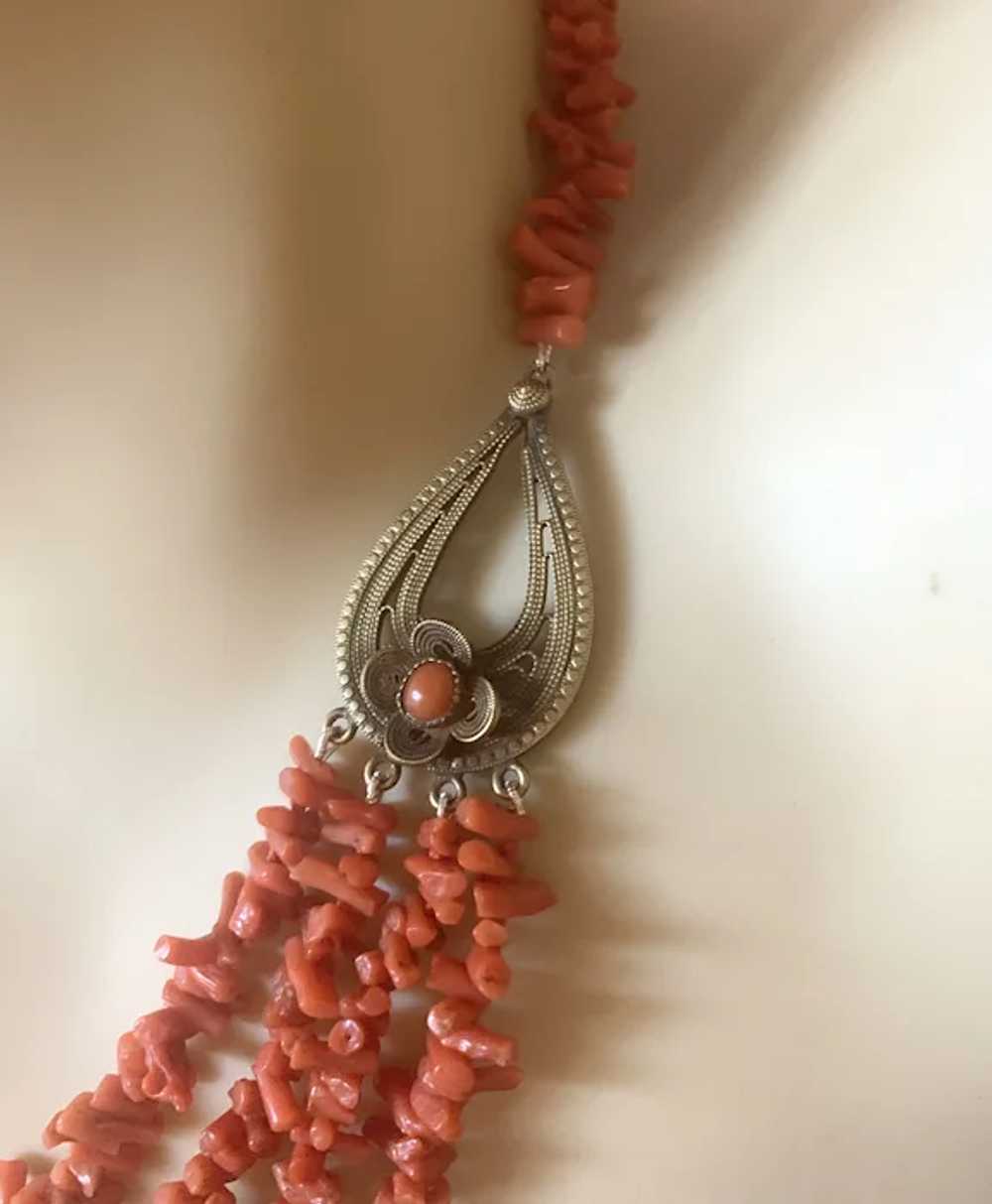 Antique Gilded Sterling Silver Coral Necklace - image 3