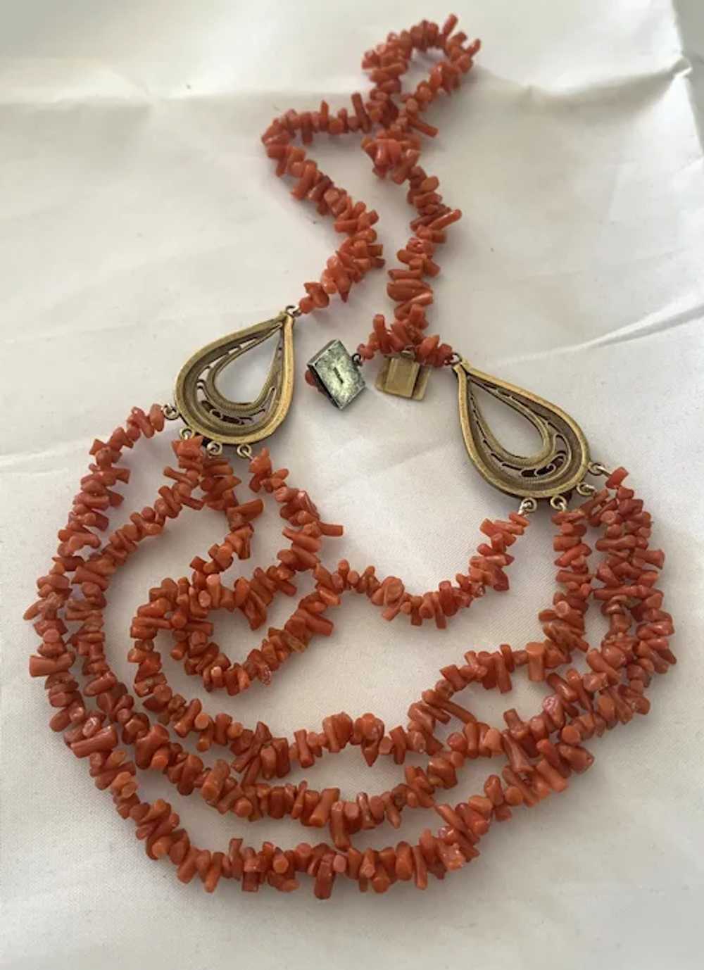 Antique Gilded Sterling Silver Coral Necklace - image 4
