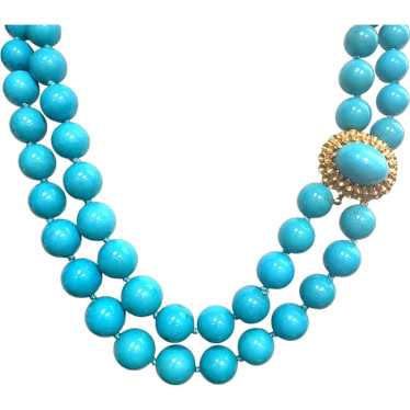 14K Yellow Gold Turquoise Necklace - image 1