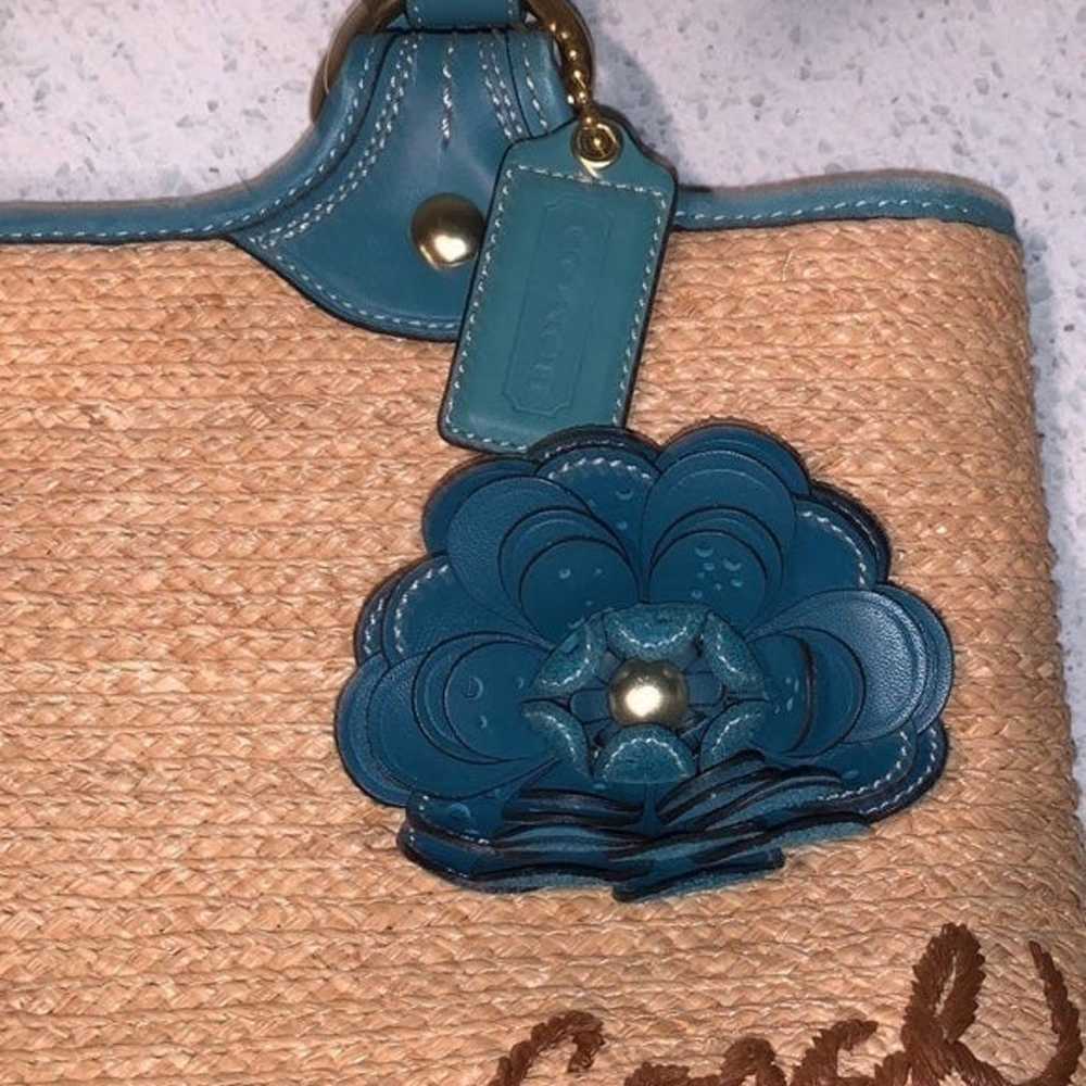 Teal accent straw coach purse BH - image 2