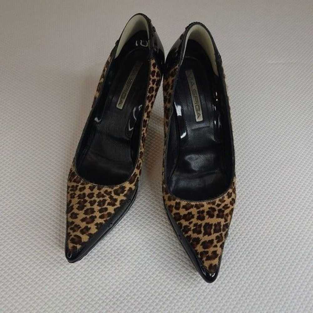 Vintage 90s Via Spiga Shoes Pumps Heels Leopard 7… - image 4