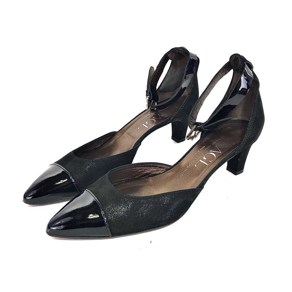 AGL Black Nubuck & Cap Toe Patent Leather Heels - image 2