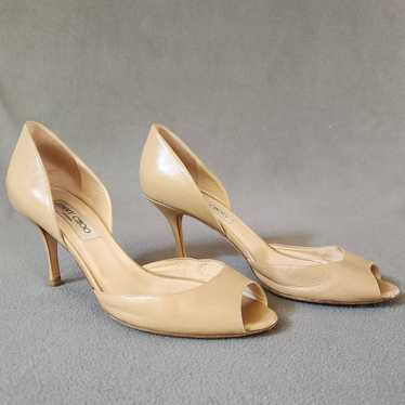 JIMMY CHOO D'Orsay Peep Toe Heels Size 38.5 Tan N… - image 1