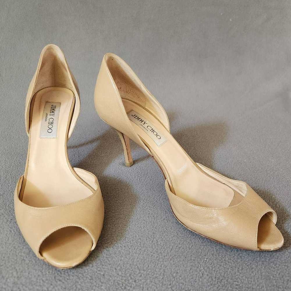 JIMMY CHOO D'Orsay Peep Toe Heels Size 38.5 Tan N… - image 2