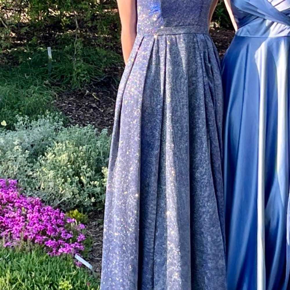 Glitter Prom Dress Grey Blue Silver Metallic Macy… - image 3
