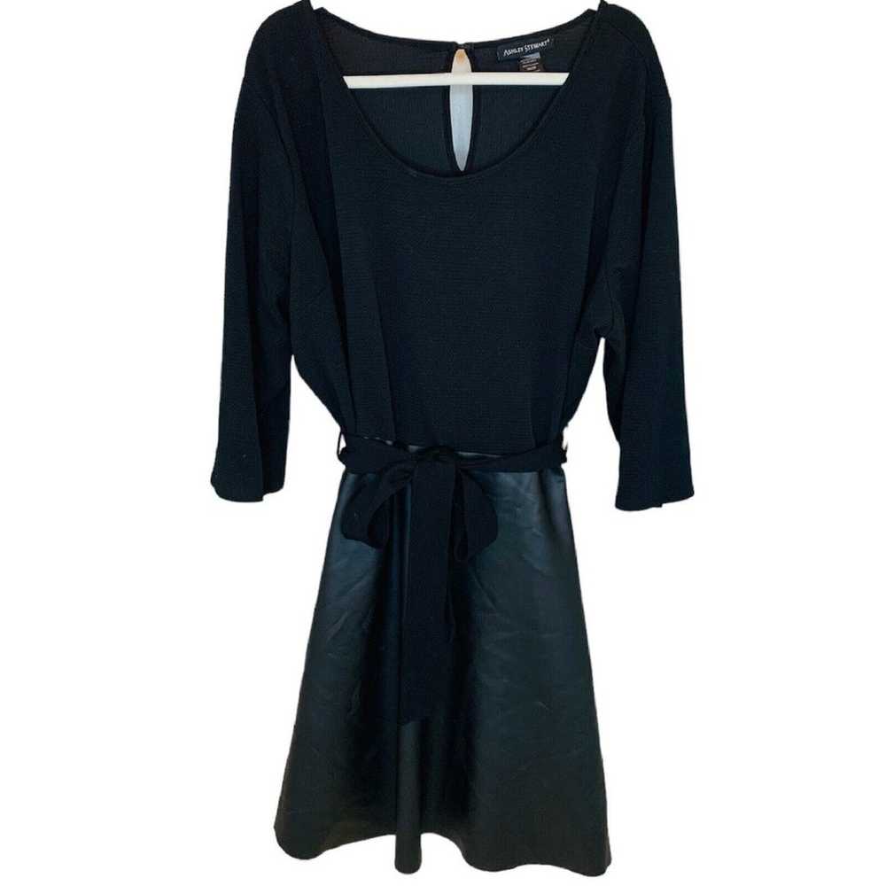 Ashley Stewart Black Fit & Flare Dress w/ Faux Le… - image 1