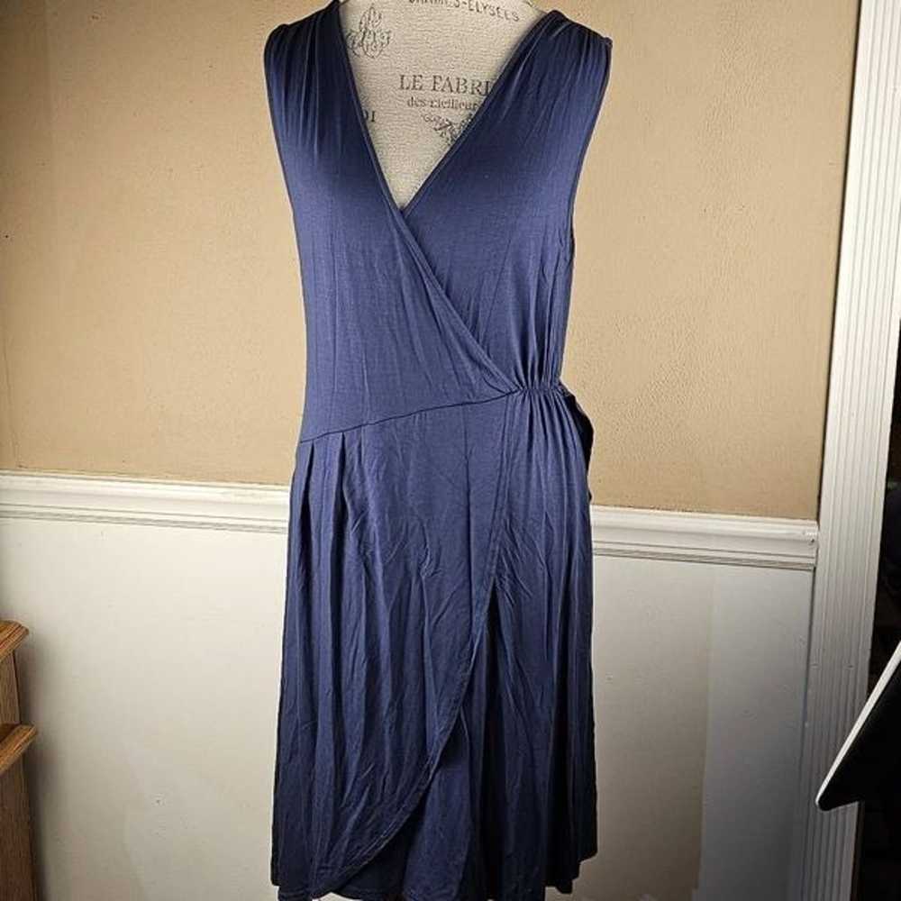 Garnet Hill Womens Blue Sleeveless Faux Wrap Dres… - image 1