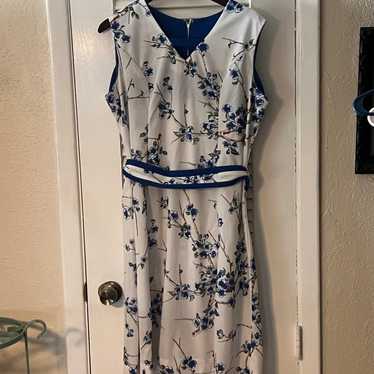 Vintage white and blue floral dress with belt by … - image 1