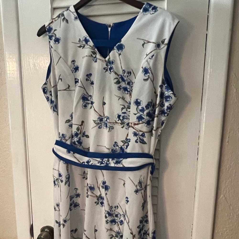 Vintage white and blue floral dress with belt by … - image 2