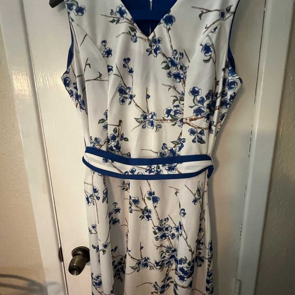Vintage white and blue floral dress with belt by … - image 3