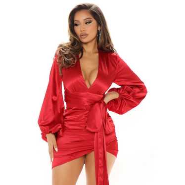 NEW Fashion Nova Milan Red Satin Wrap Mini Dress … - image 1