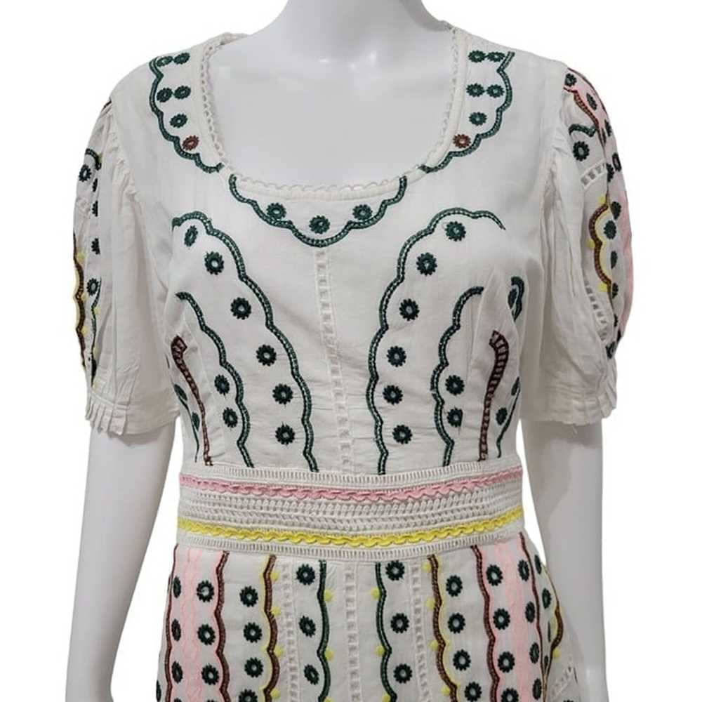 Bohme White Cotton Maxi Dress Multicolor Embroide… - image 12