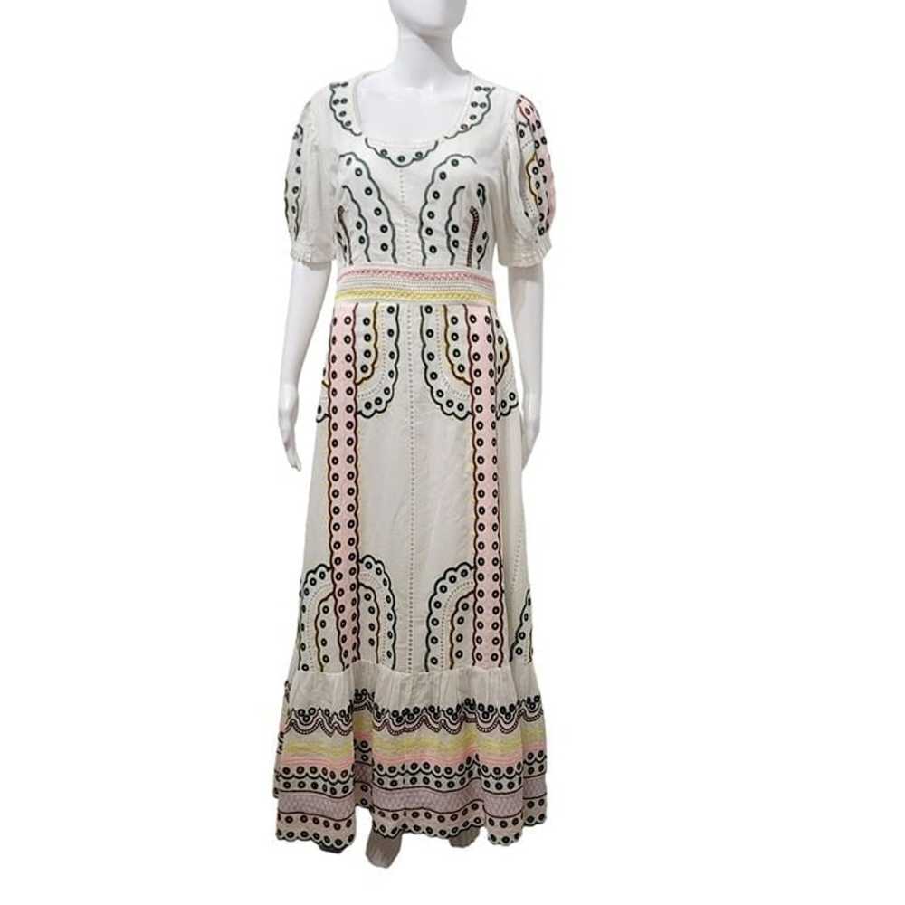 Bohme White Cotton Maxi Dress Multicolor Embroide… - image 1