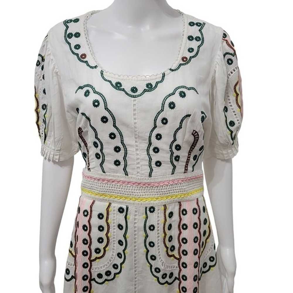Bohme White Cotton Maxi Dress Multicolor Embroide… - image 2
