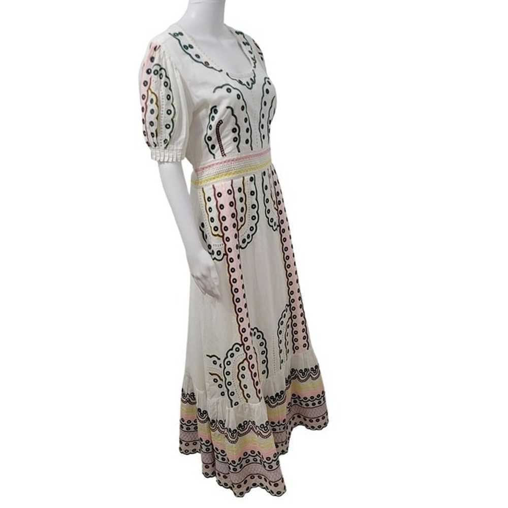 Bohme White Cotton Maxi Dress Multicolor Embroide… - image 8