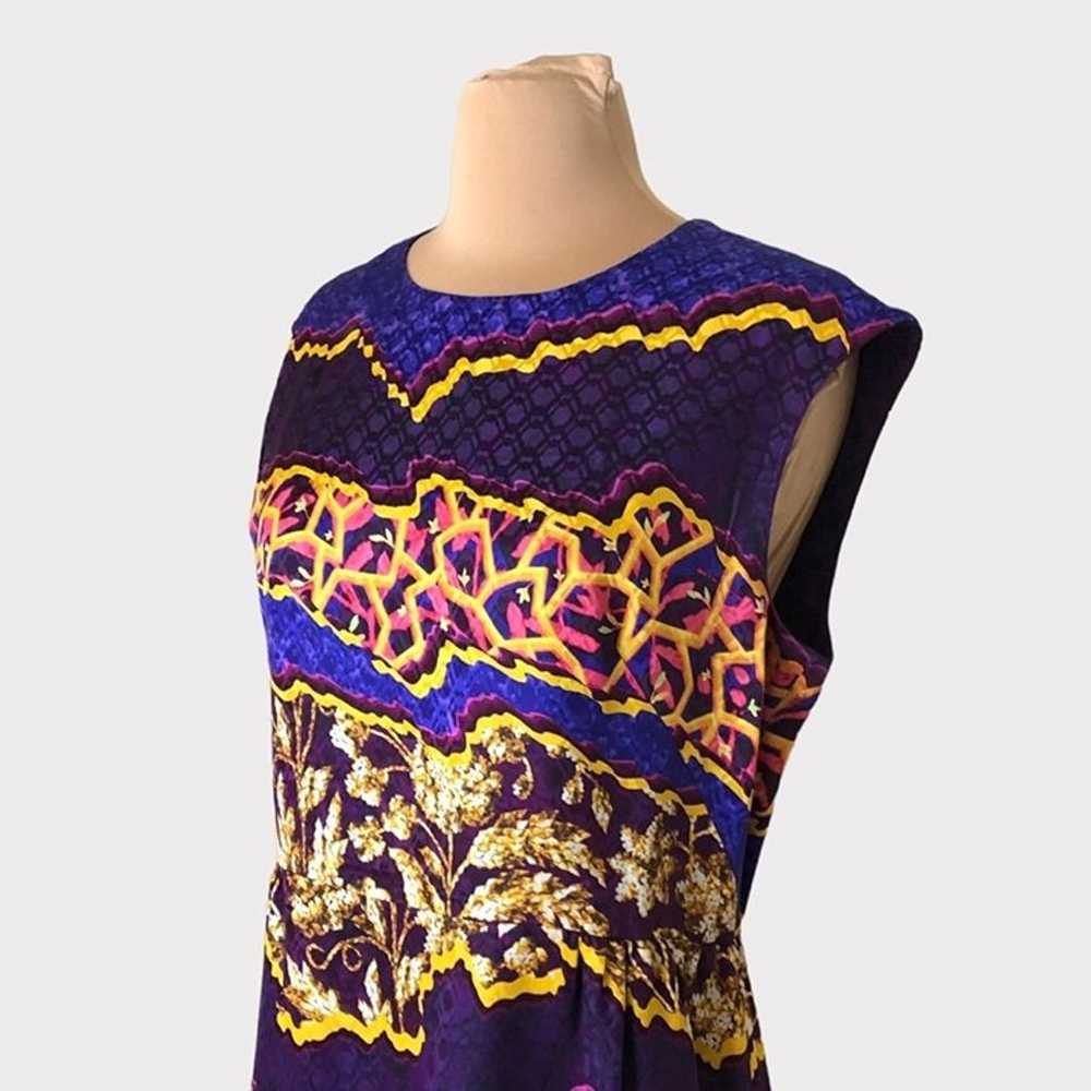 Peter Pilotto Sleeveless Dress 10 Silk Purple Gol… - image 3