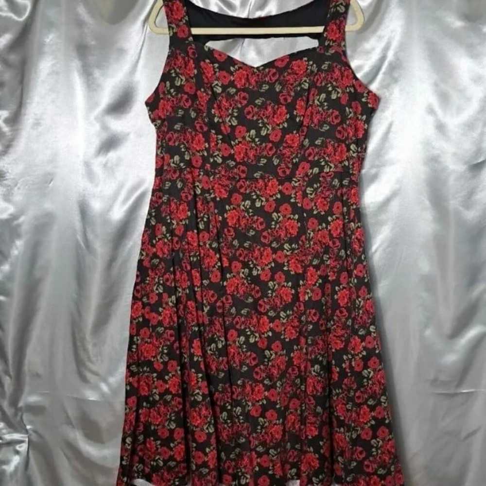 Torrid Swing Dress Plus Size 18 Black Red Rose Fl… - image 2