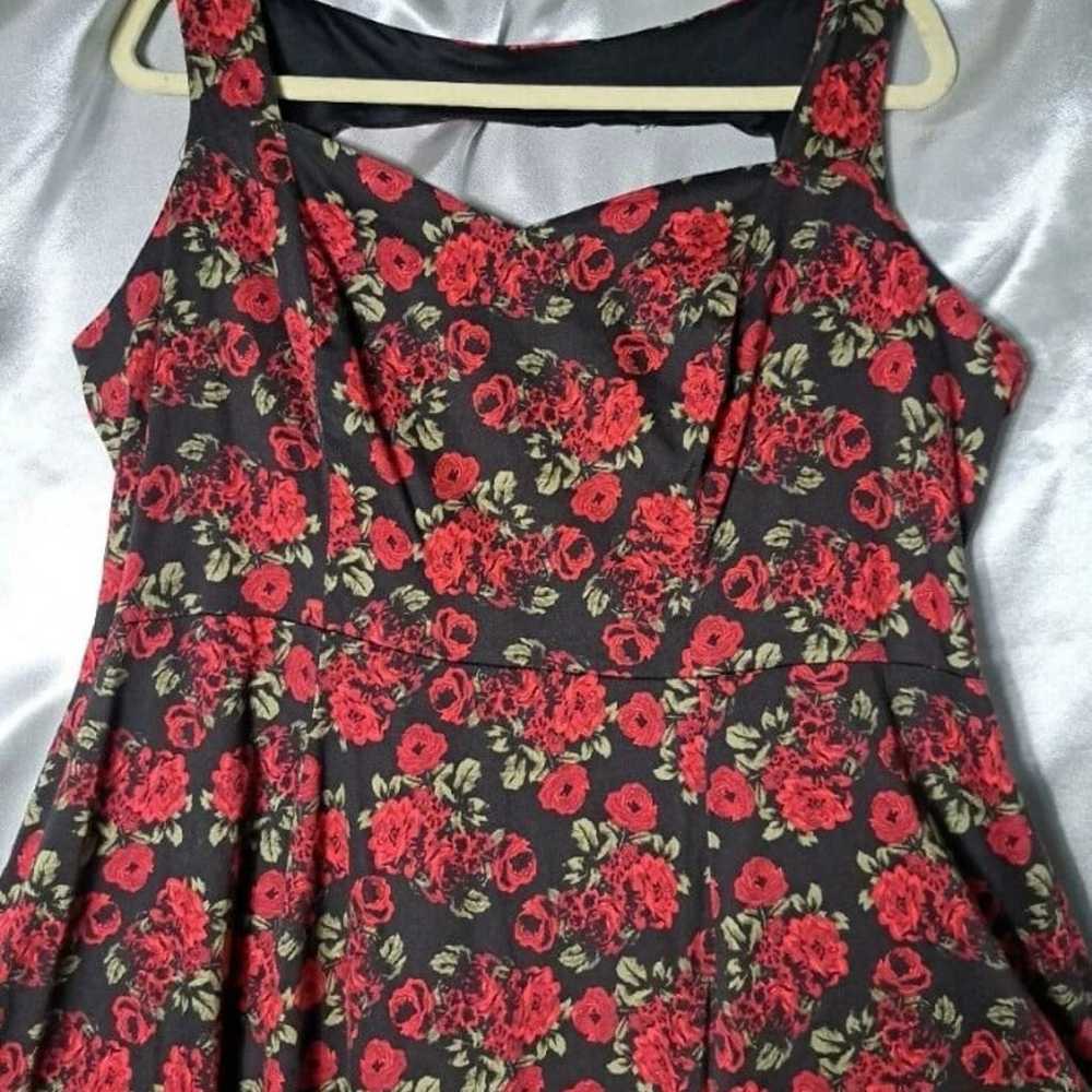Torrid Swing Dress Plus Size 18 Black Red Rose Fl… - image 4