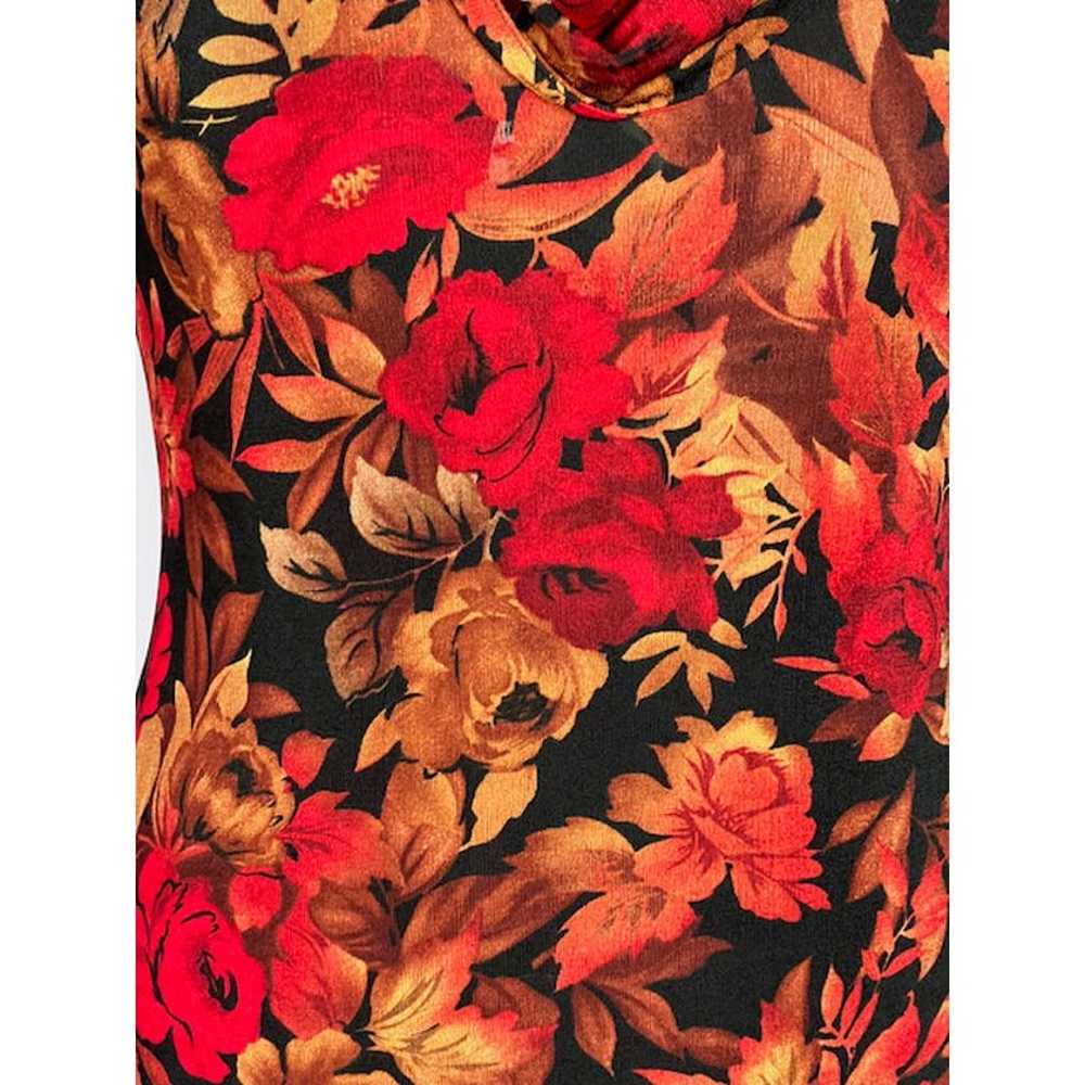 maxi dress 1990s knit floral leaves red orange - image 2