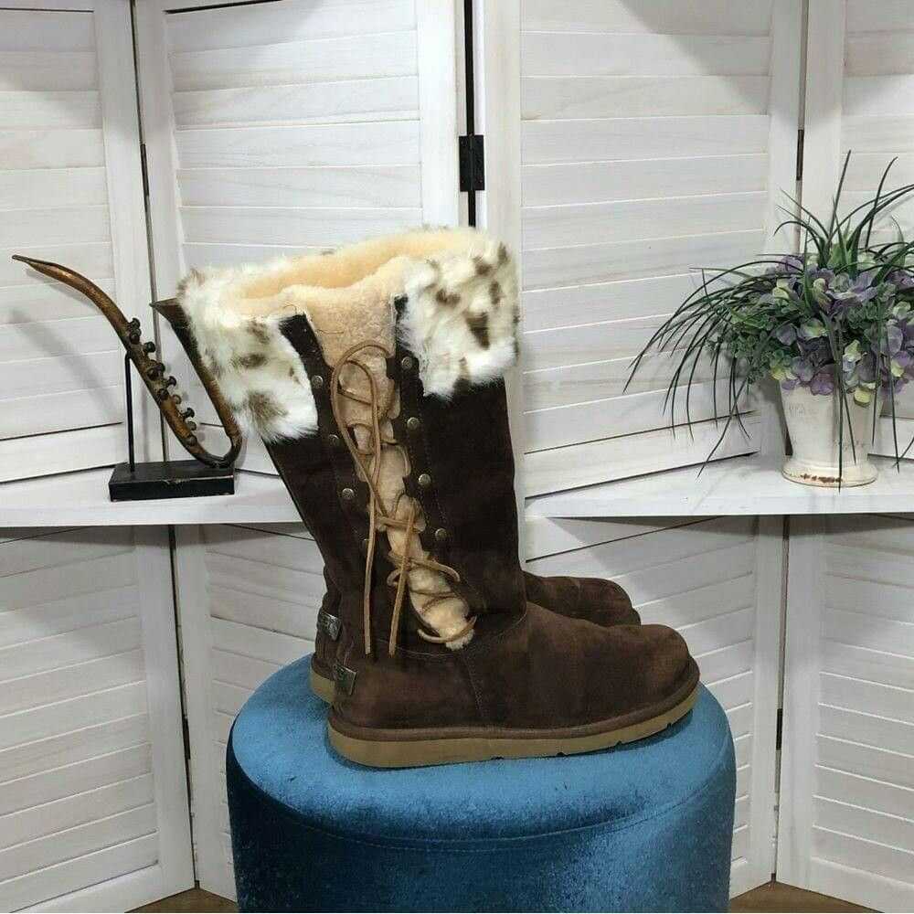 Ugg Vtge UGG brown suede leather knee high fur li… - image 2