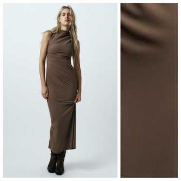 NWOT. Zara Mid Khaki Draped Sleeveless Knit Fabric