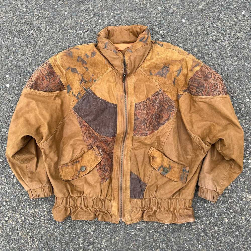 Streetwear × Vintage Vintage 90s leather bomber s… - image 1