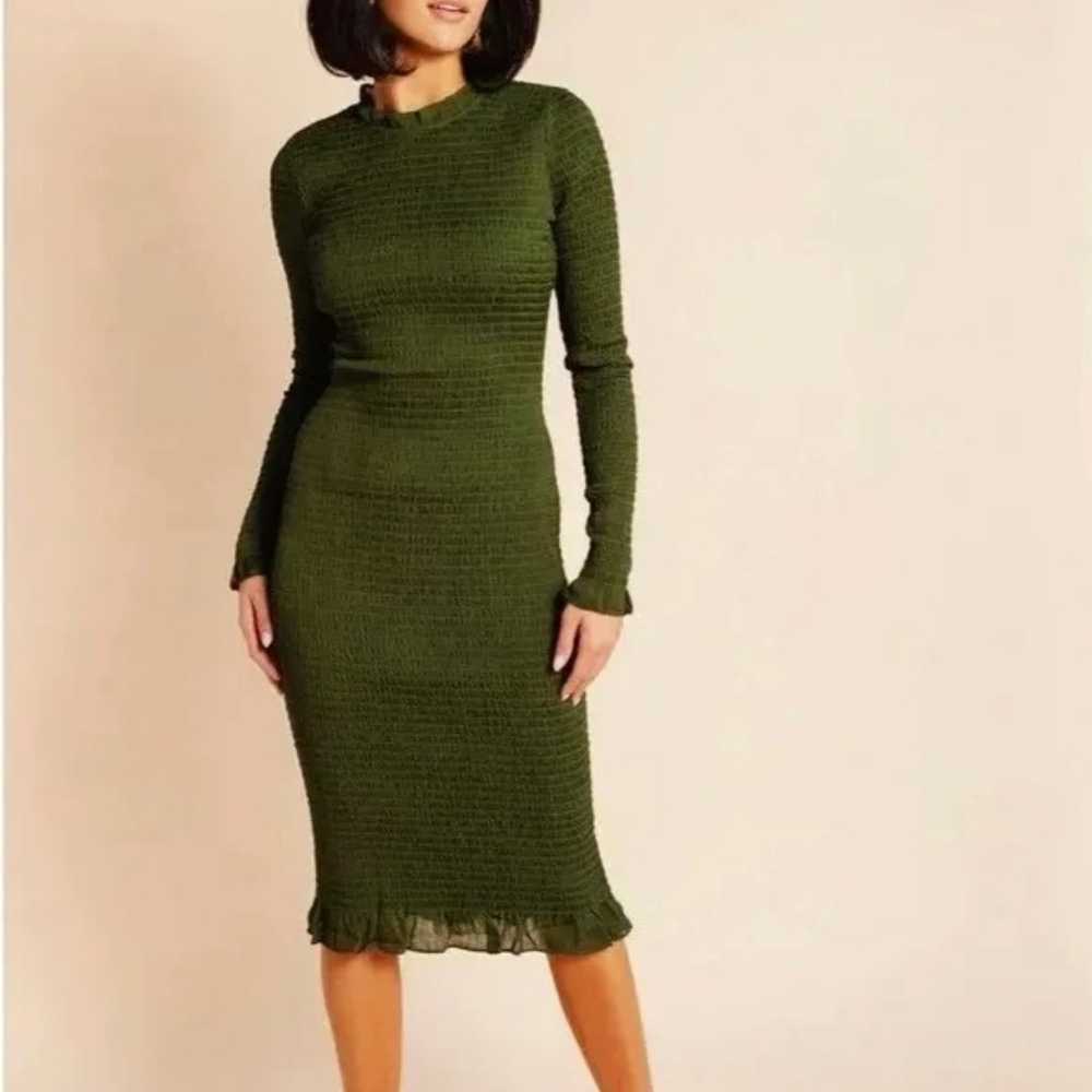 Rachel Parcell Green Long Sleeve Smocked Bodycon … - image 1