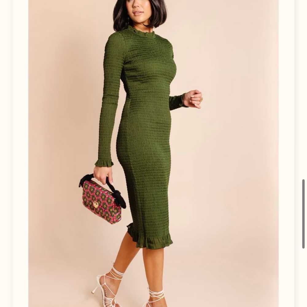 Rachel Parcell Green Long Sleeve Smocked Bodycon … - image 2