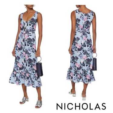 NICHOLAS Floral Linen Button Front Midi Dress - image 1