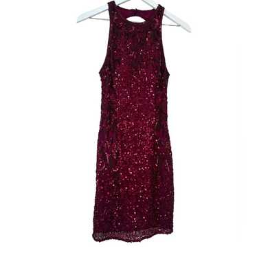 Scala Maroon Beaded & Sequin Short Dress Formal G… - image 1