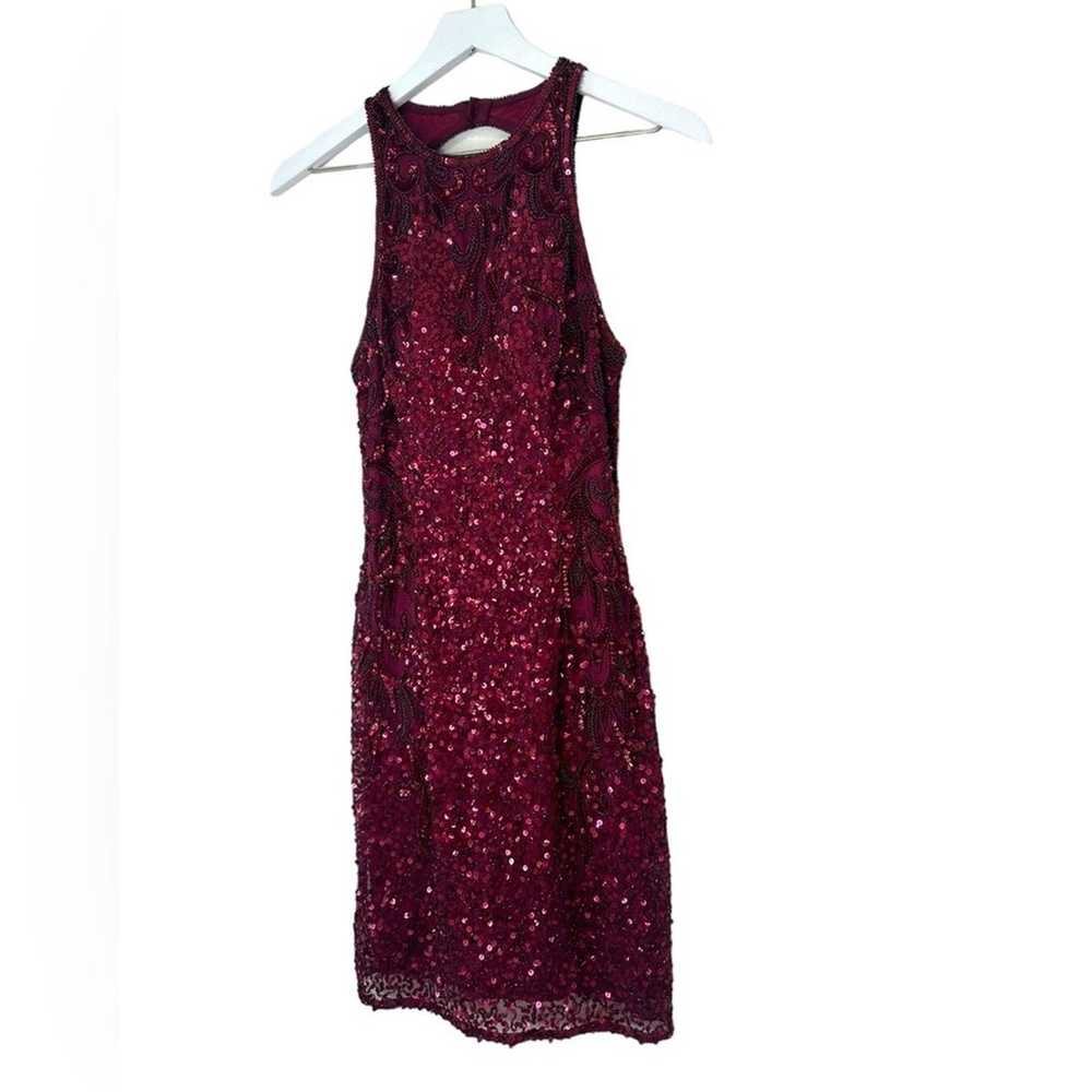 Scala Maroon Beaded & Sequin Short Dress Formal G… - image 2