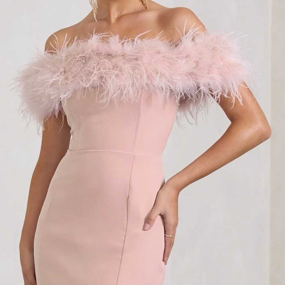 Baby pink feather off shoulder dress - image 1