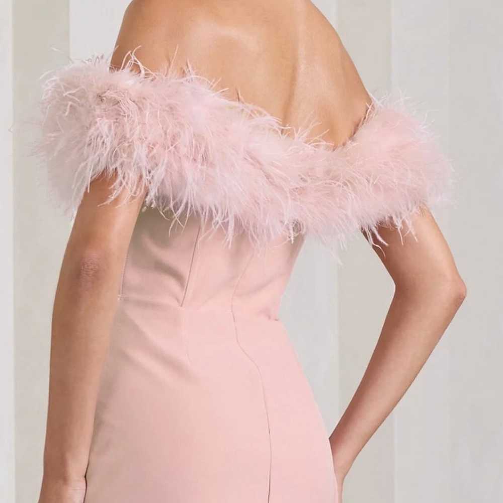 Baby pink feather off shoulder dress - image 2