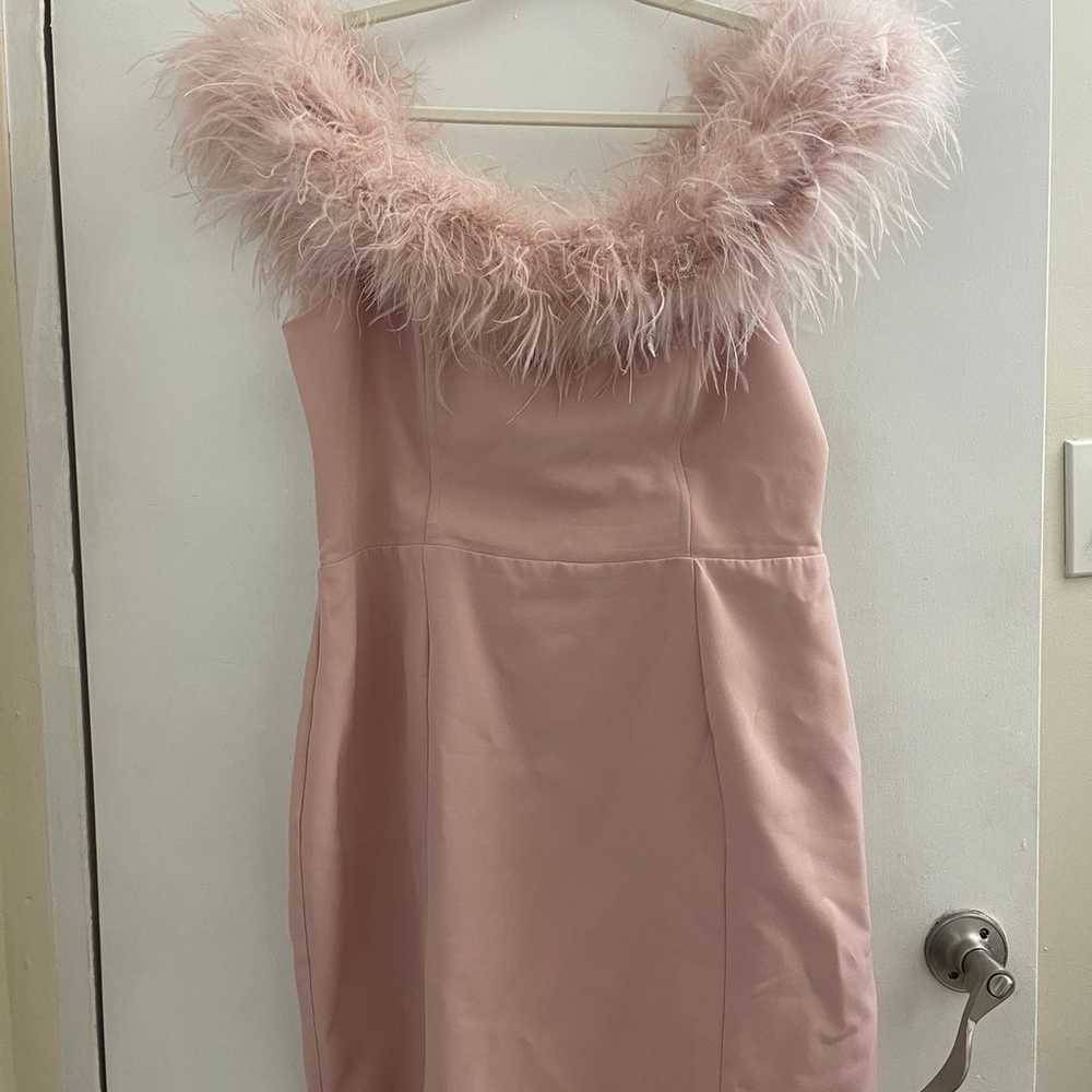 Baby pink feather off shoulder dress - image 3